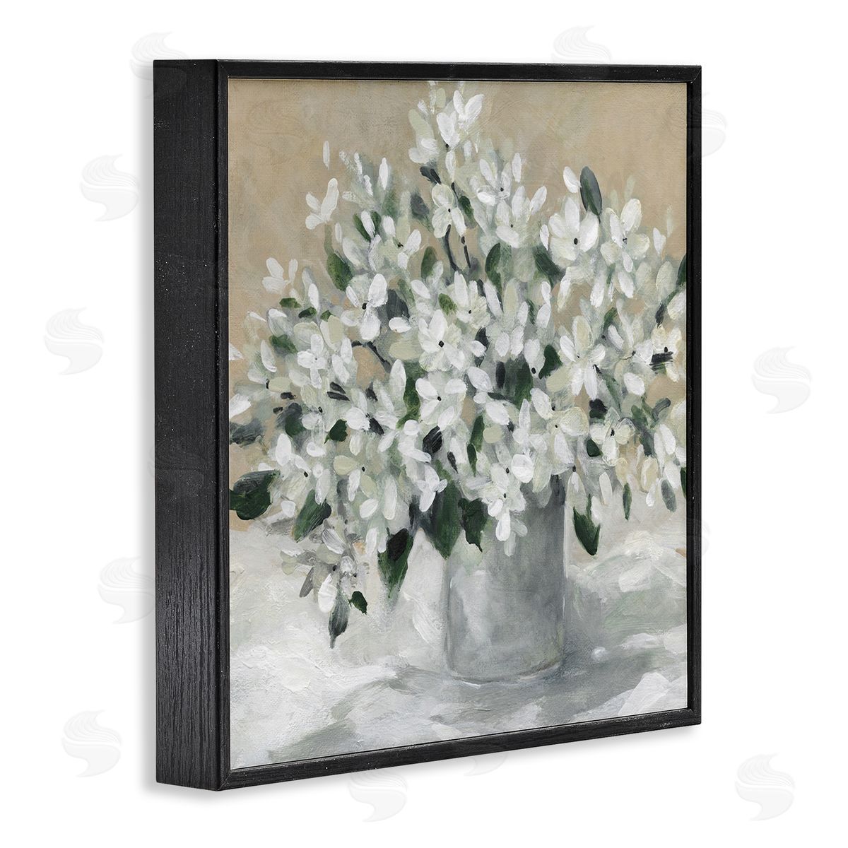 Potted White Blooms Black Frame Print Wall Art, Home Decor by Carol Robinson