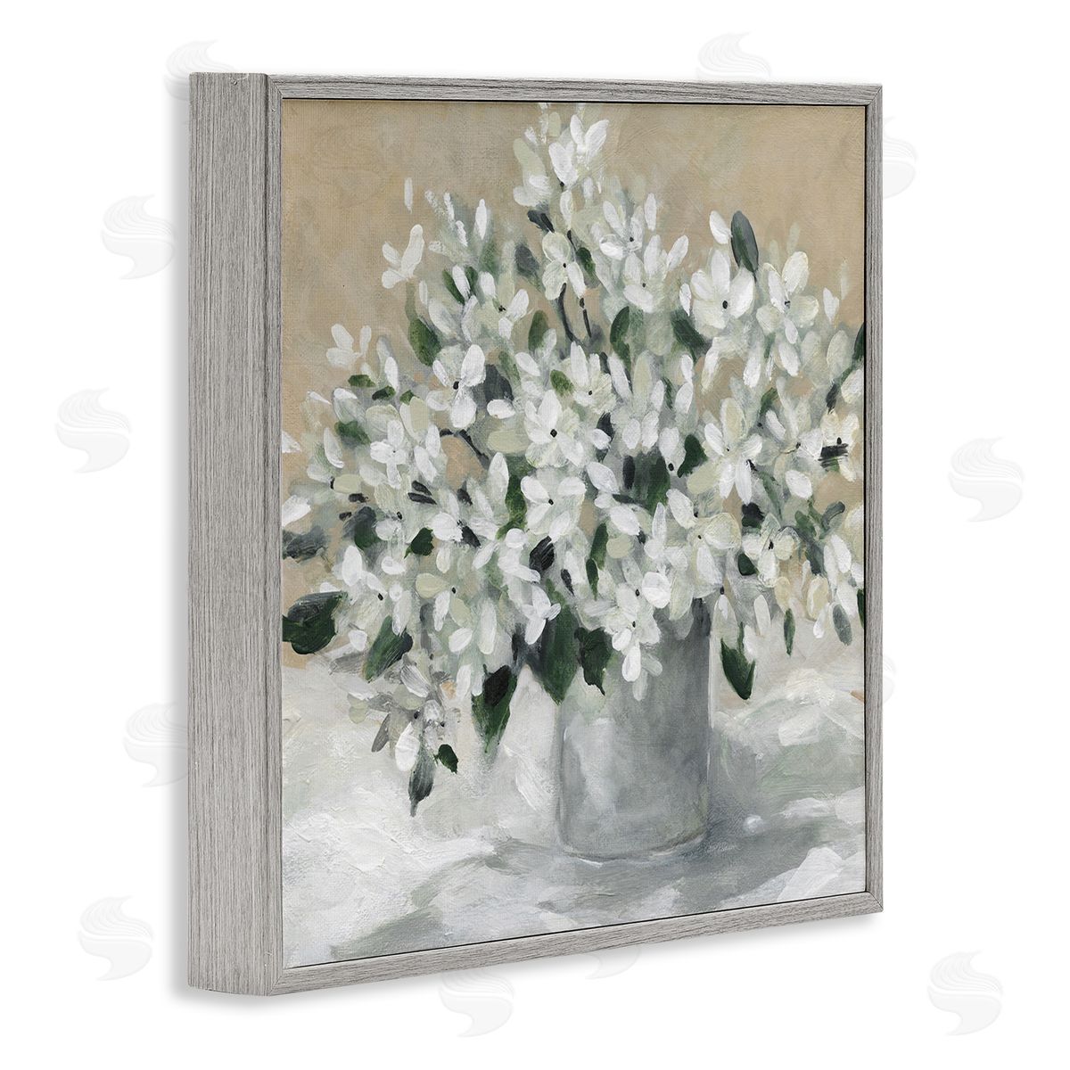 Potted White Blooms Grey Frame Print Wall Art, Home Decor by Carol Robinson