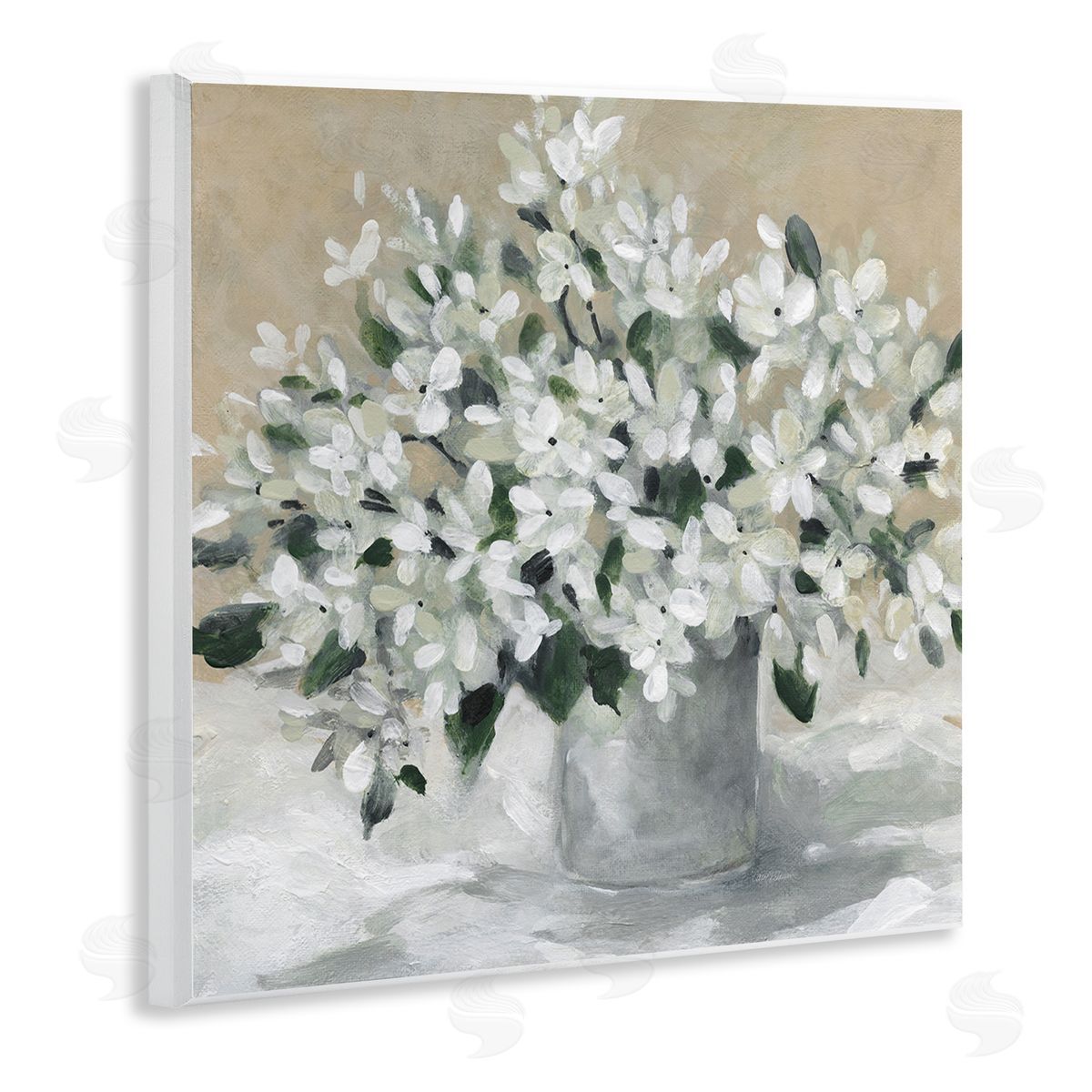 Potted White Blooms Wood Plaque Wall Art, Home Decor by Carol Robinson