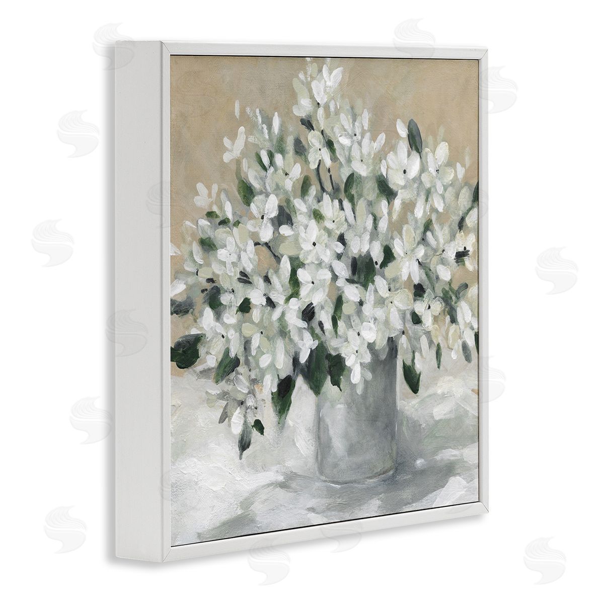 Potted White Blooms White Frame Print Wall Art, Home Decor by Carol Robinson