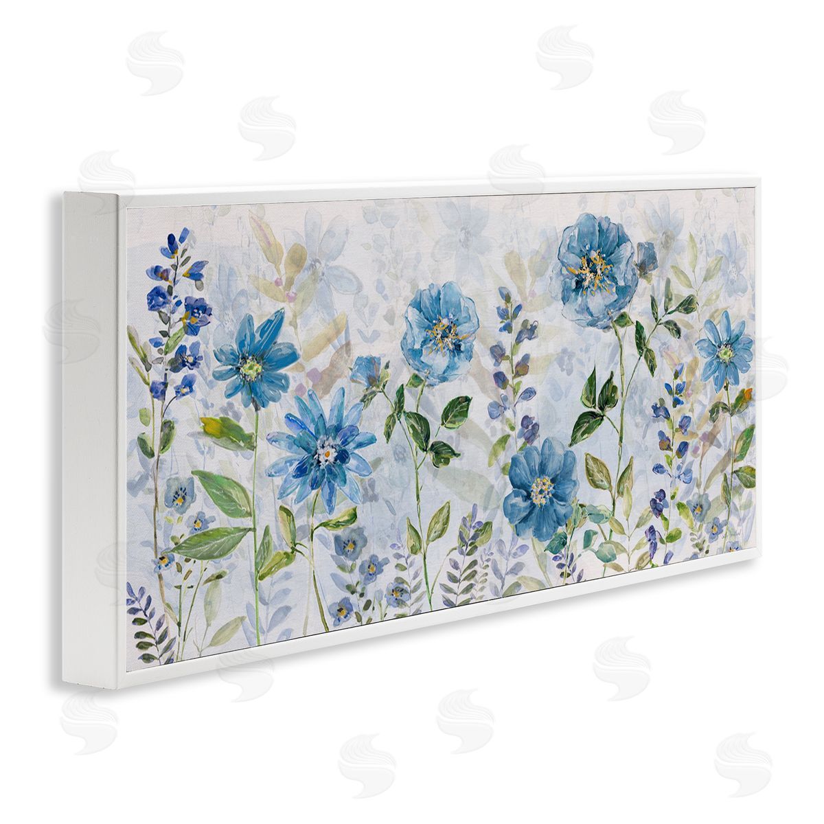 Wild Blue Poppies White Frame Print Wall Art, Home Decor by Sally Swatland
