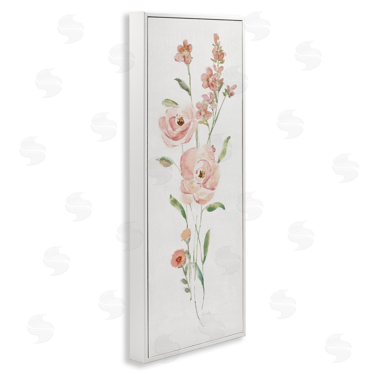Pastel Rose Sprigs White Frame Print Wall Art, Home Decor by Sally Swatland