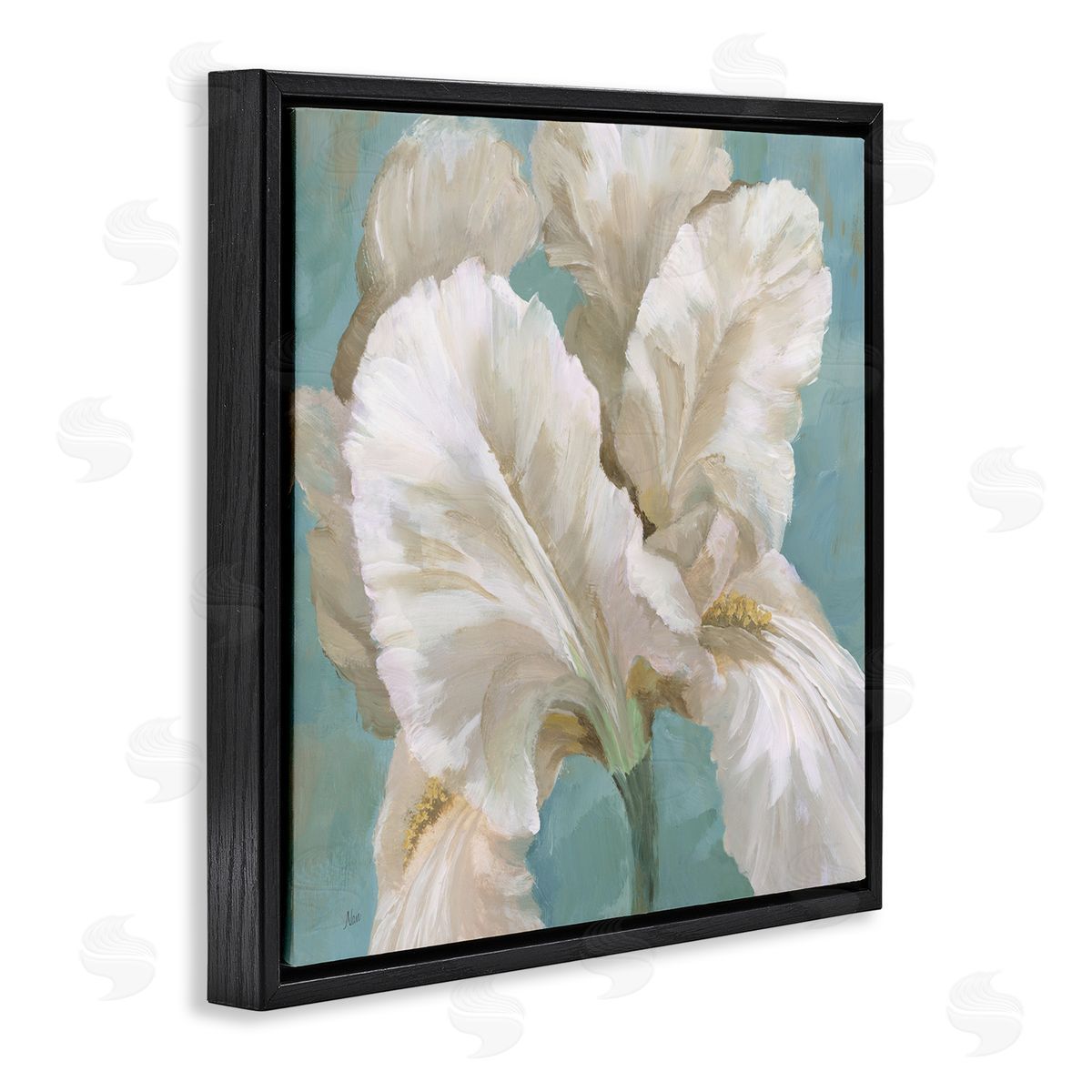 White Iris Petals Black Floating Frame Canvas Wall Art, Home Decor by Nan