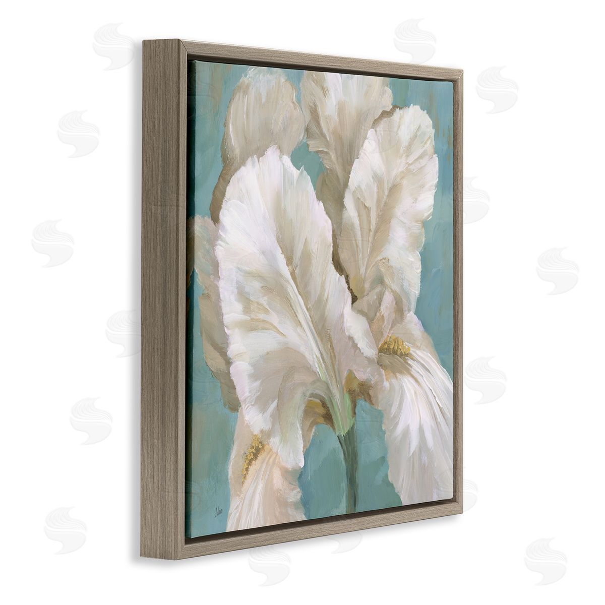 White Iris Petals Brown Floating Frame Canvas Wall Art, Home Decor by Nan