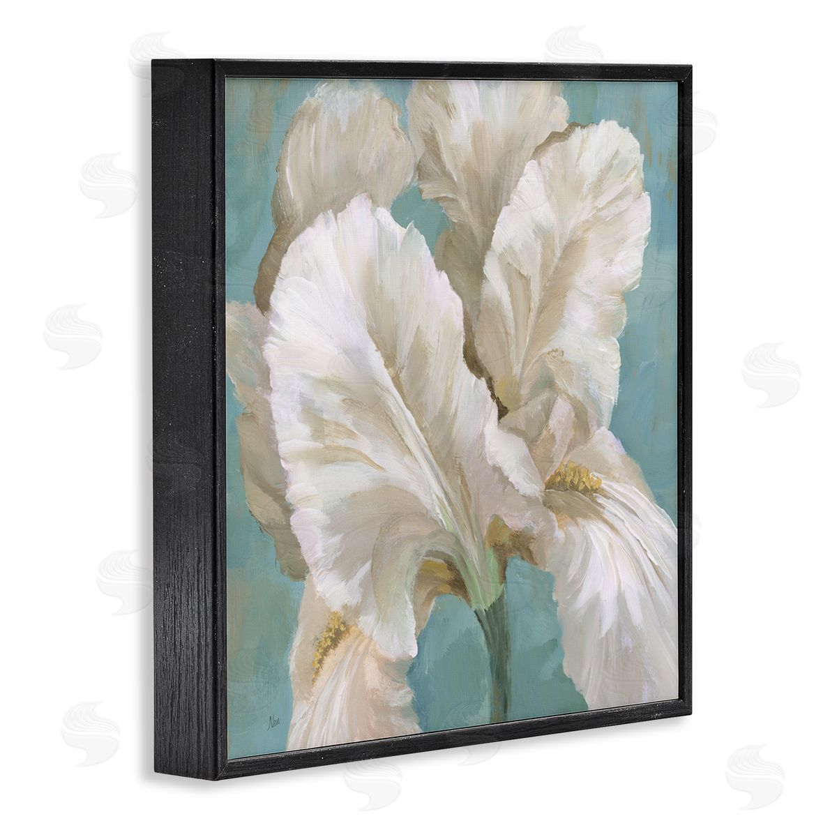 White Iris Petals Black Frame Print Wall Art, Home Decor by Nan