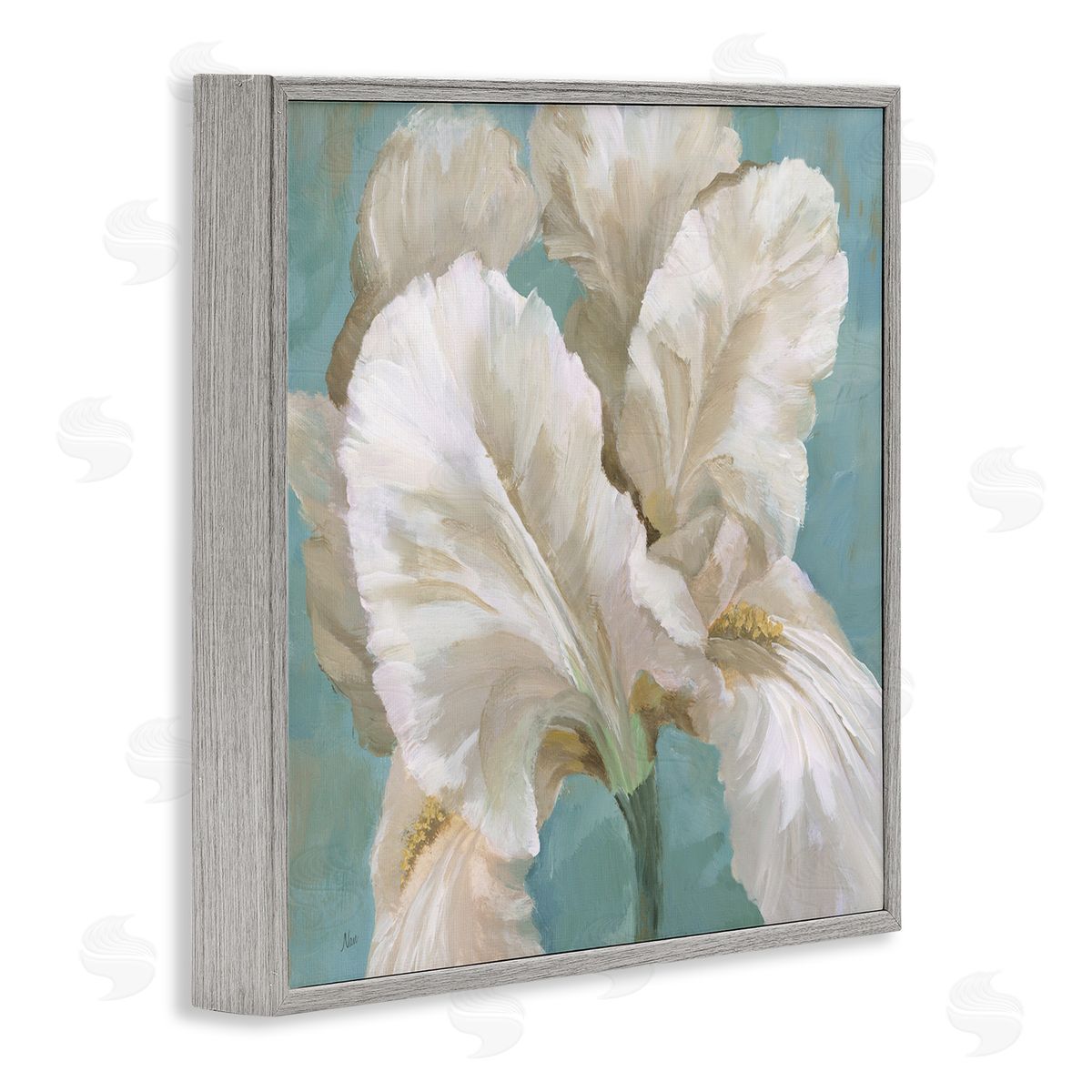White Iris Petals Grey Frame Print Wall Art, Home Decor by Nan