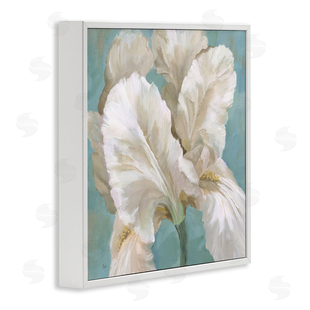 White Iris Petals White Frame Print Wall Art, Home Decor by Nan