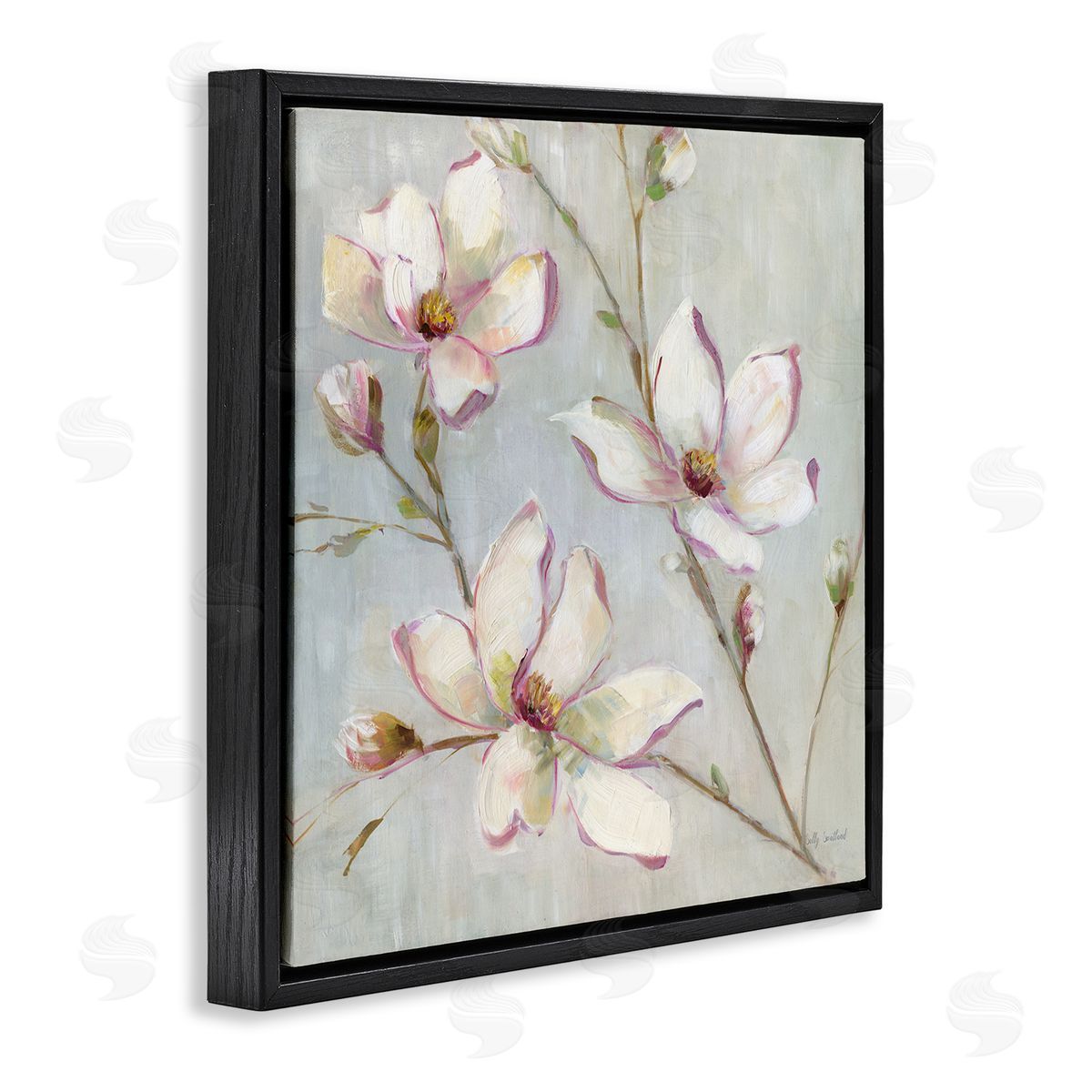 Traditional Apple Blossoms Black Floating Frame Canvas Wall Art, Home Decor by Sally Swatland