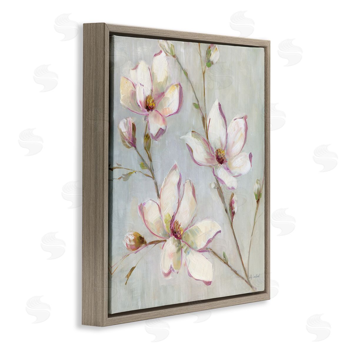 Traditional Apple Blossoms Brown Floating Frame Canvas Wall Art, Home Decor by Sally Swatland
