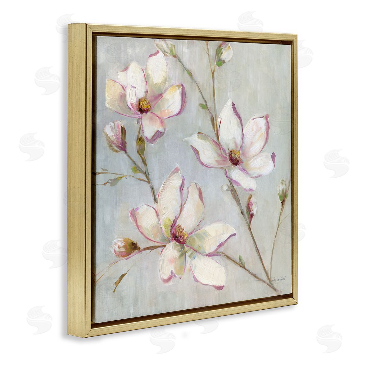 Traditional Apple Blossoms Gold Floating Frame Canvas Wall Art, Home Decor by Sally Swatland