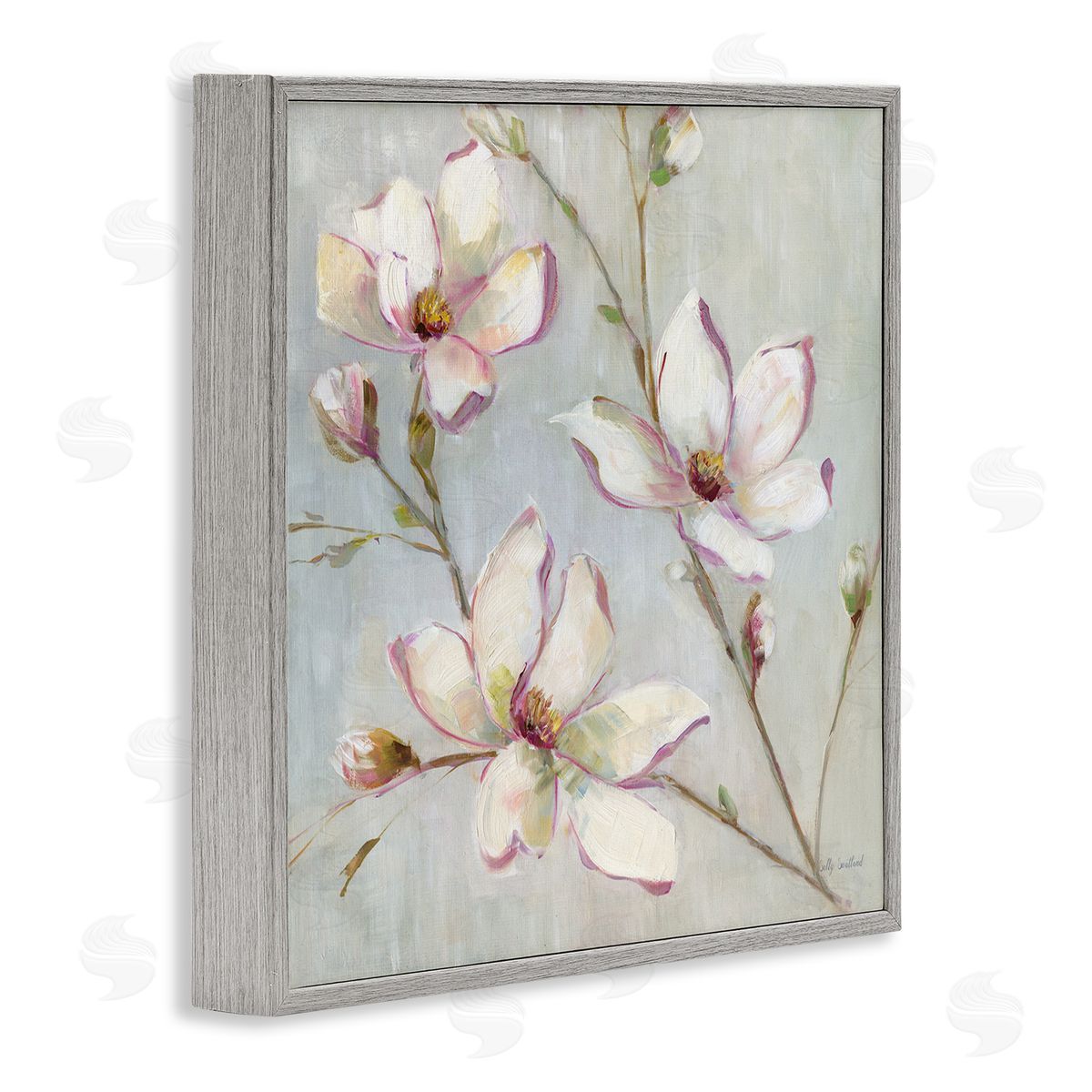 Traditional Apple Blossoms Grey Frame Print Wall Art, Home Decor by Sally Swatland