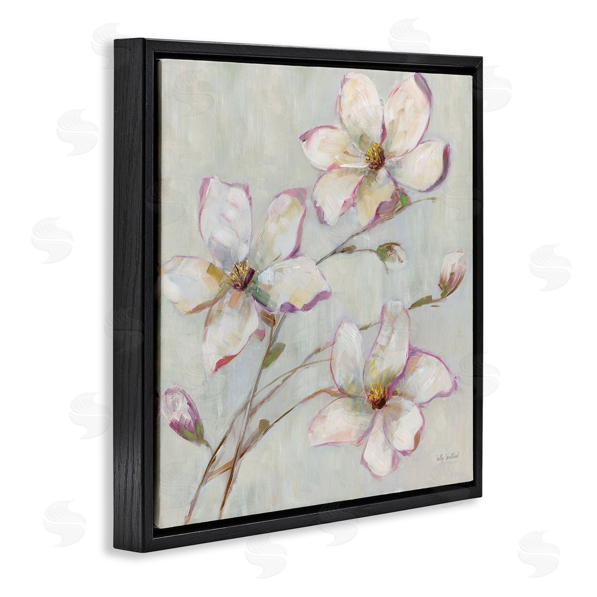 Apple Blossom Botanicals Black Floating Frame Canvas Wall Art, Home Decor by Sally Swatland