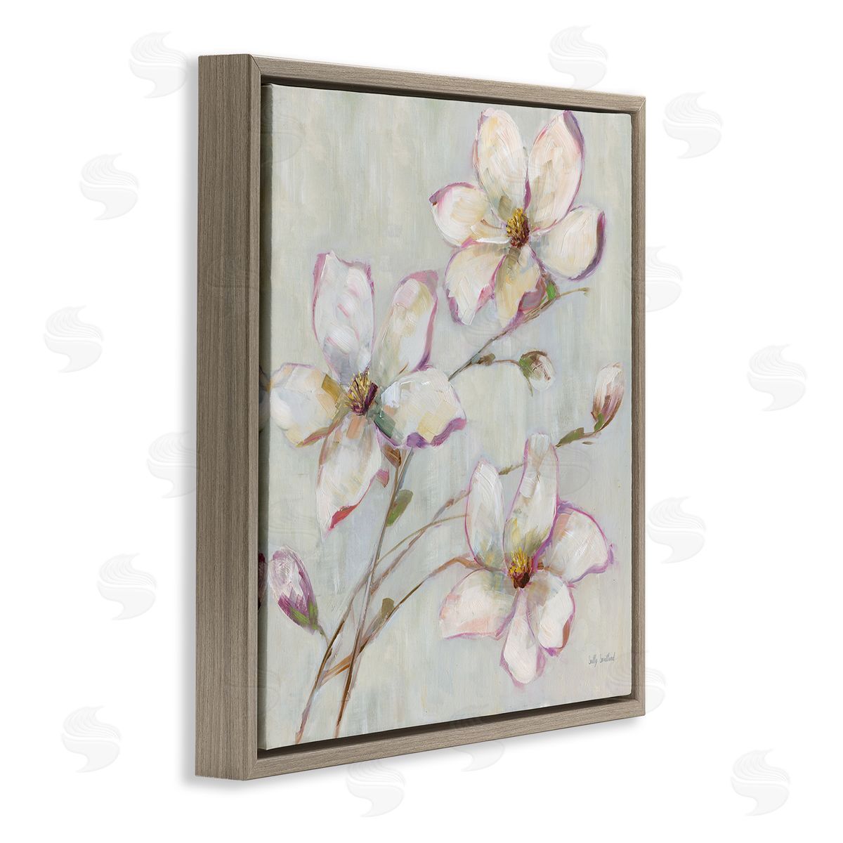 Apple Blossom Botanicals Brown Floating Frame Canvas Wall Art, Home Decor by Sally Swatland