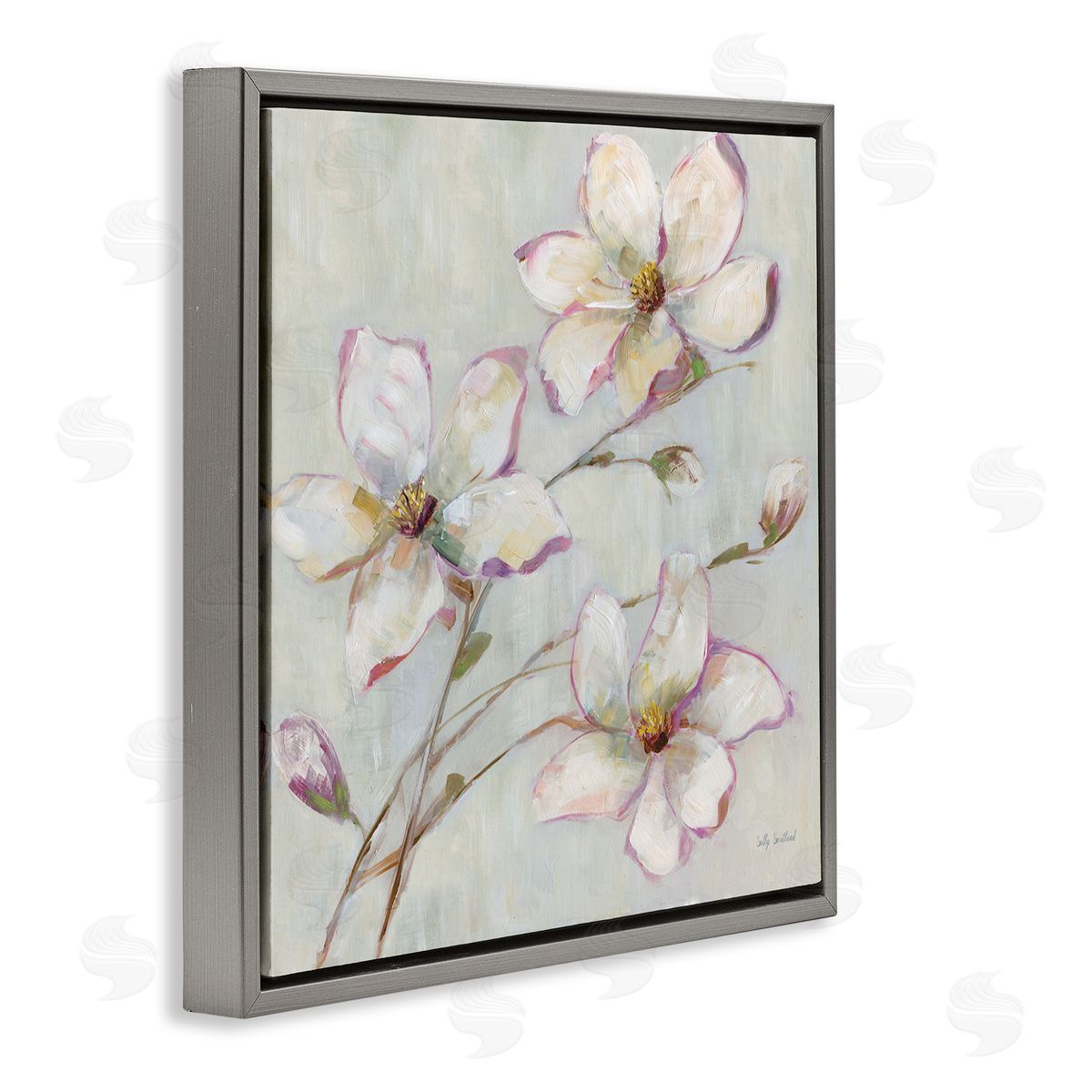 Apple Blossom Botanicals Grey Floating Frame Canvas Wall Art, Home Decor by Sally Swatland