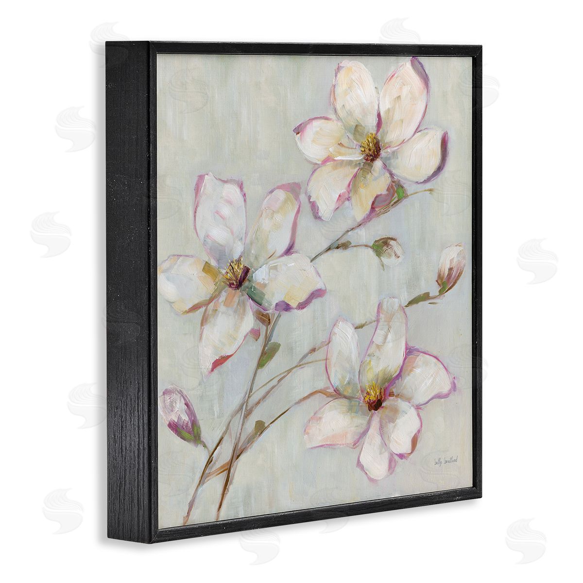 Apple Blossom Botanicals Black Frame Print Wall Art, Home Decor by Sally Swatland