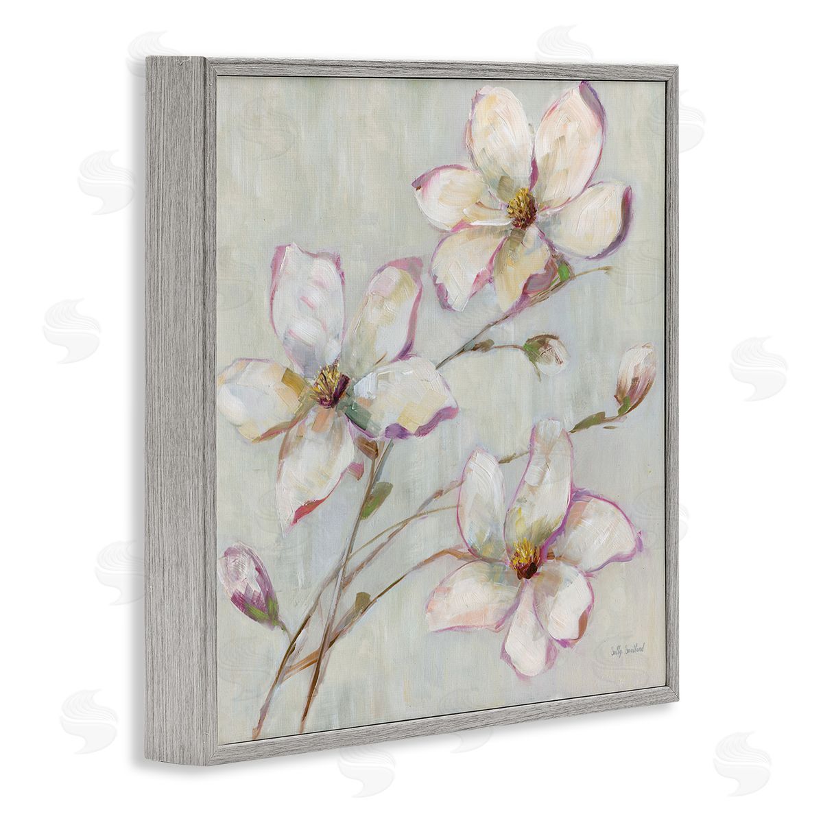 Apple Blossom Botanicals Grey Frame Print Wall Art, Home Decor by Sally Swatland