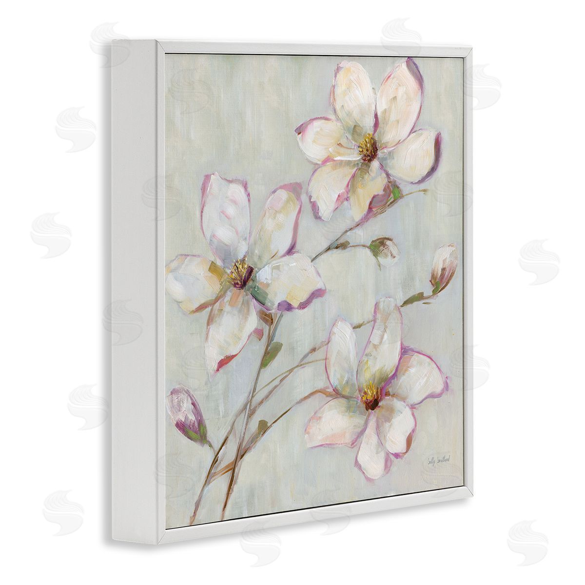 Apple Blossom Botanicals White Frame Print Wall Art, Home Decor by Sally Swatland