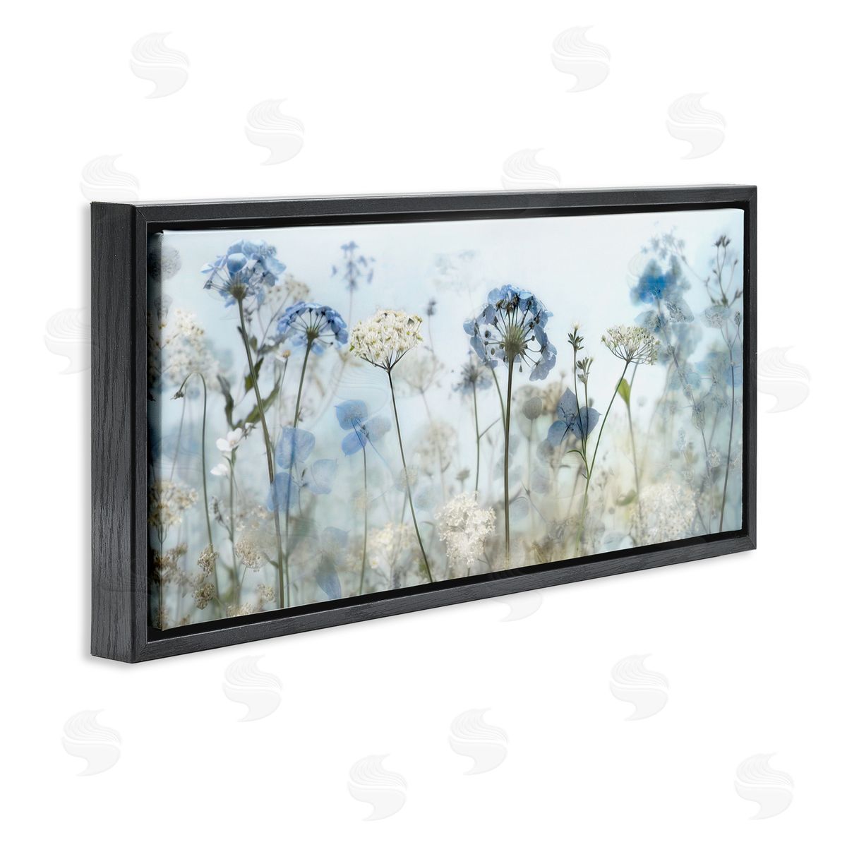 Blue Wildflower Blooms Black Floating Frame Canvas Wall Art, Home Decor by Irene Weisz