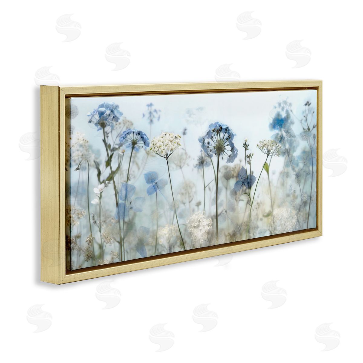 Blue Wildflower Blooms Gold Floating Frame Canvas Wall Art, Home Decor by Irene Weisz