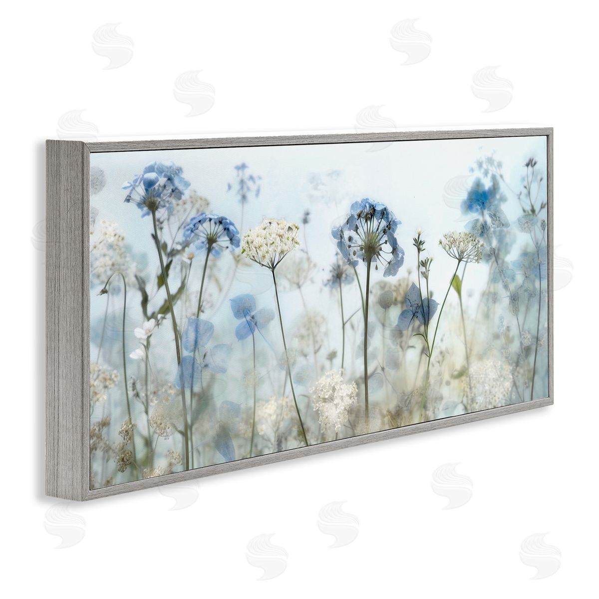 Blue Wildflower Blooms Grey Frame Print Wall Art, Home Decor by Irene Weisz