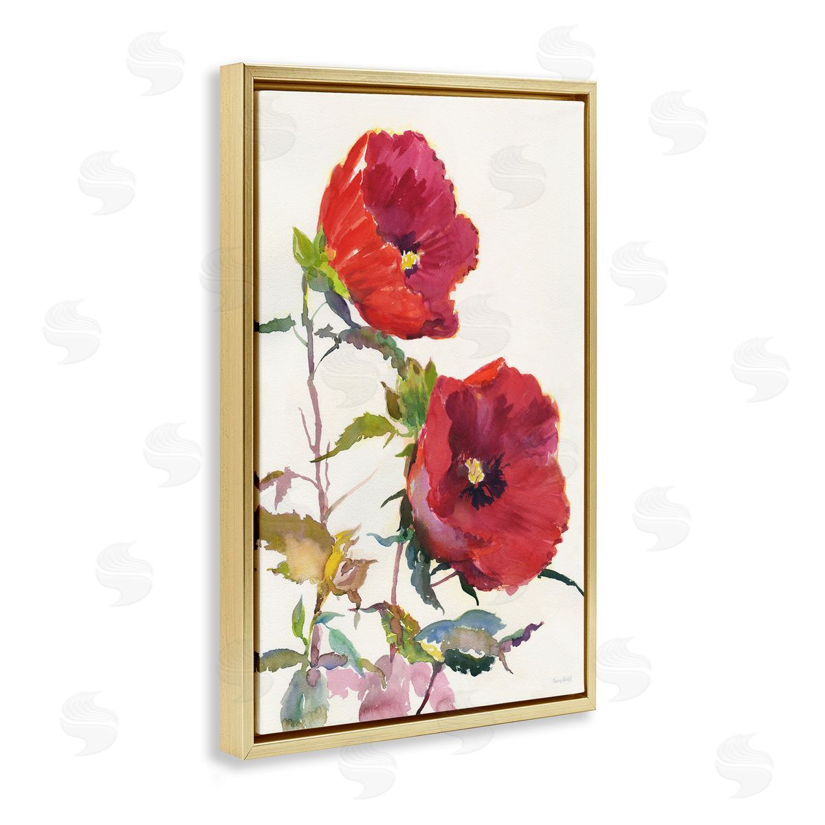 Bold Red Poppies Gold Floating Frame Canvas Wall Art, Home Decor by Theresa Heidel