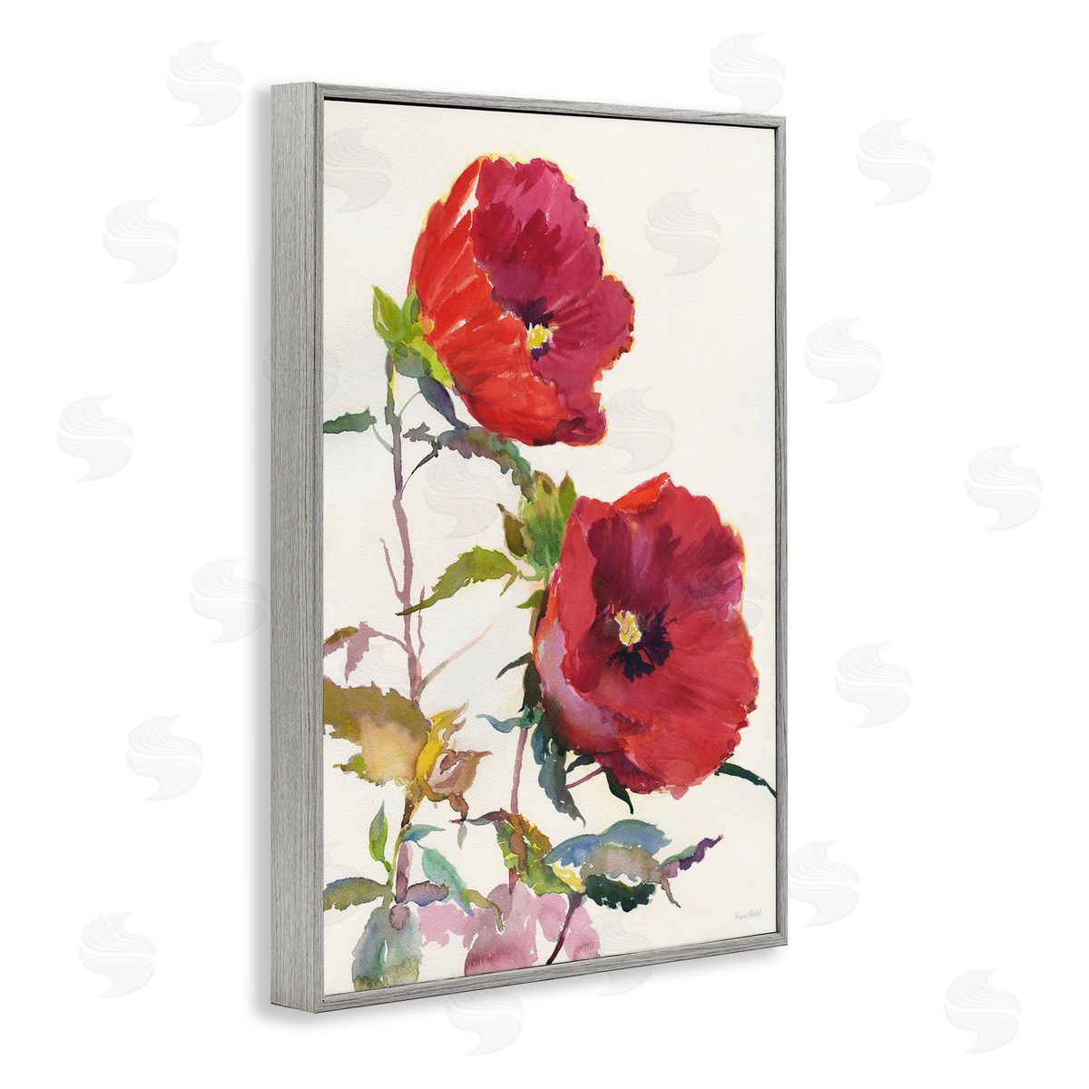 Bold Red Poppies Grey Frame Print Wall Art, Home Decor by Theresa Heidel