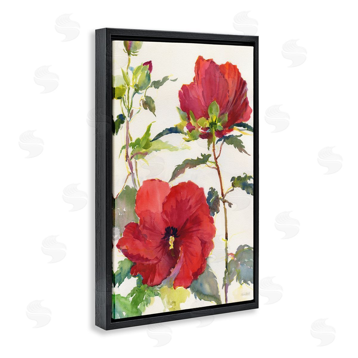 Red Poppy Duo Black Floating Frame Canvas Wall Art, Home Decor by Theresa Heidel