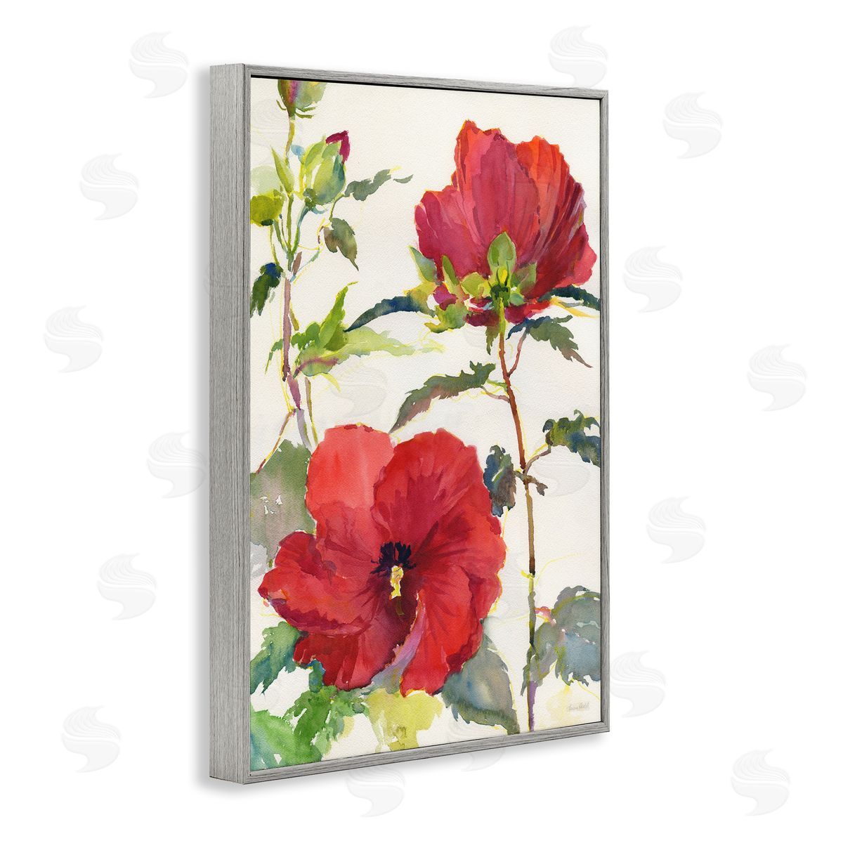 Red Poppy Duo Grey Frame Print Wall Art, Home Decor by Theresa Heidel