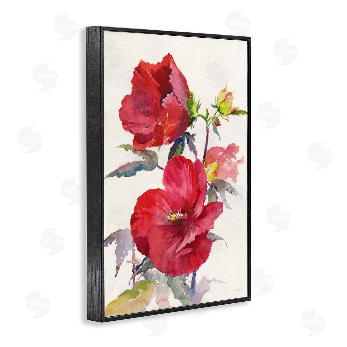 Two Red Poppies Black Frame Print Wall Art, Home Decor by Theresa Heidel