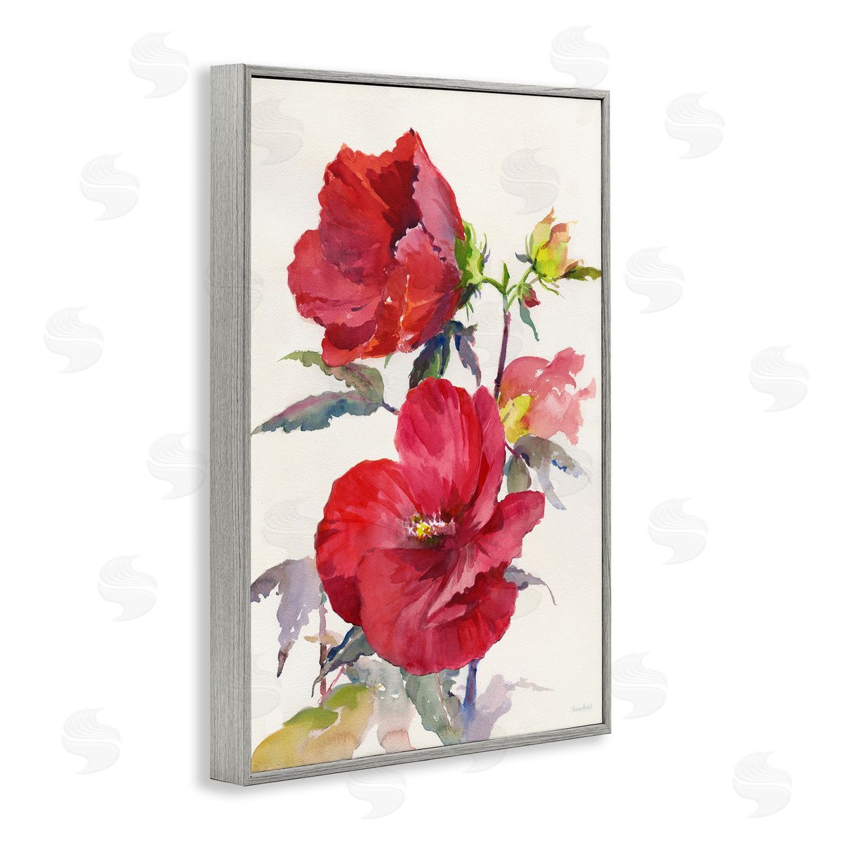 Two Red Poppies Grey Frame Print Wall Art, Home Decor by Theresa Heidel