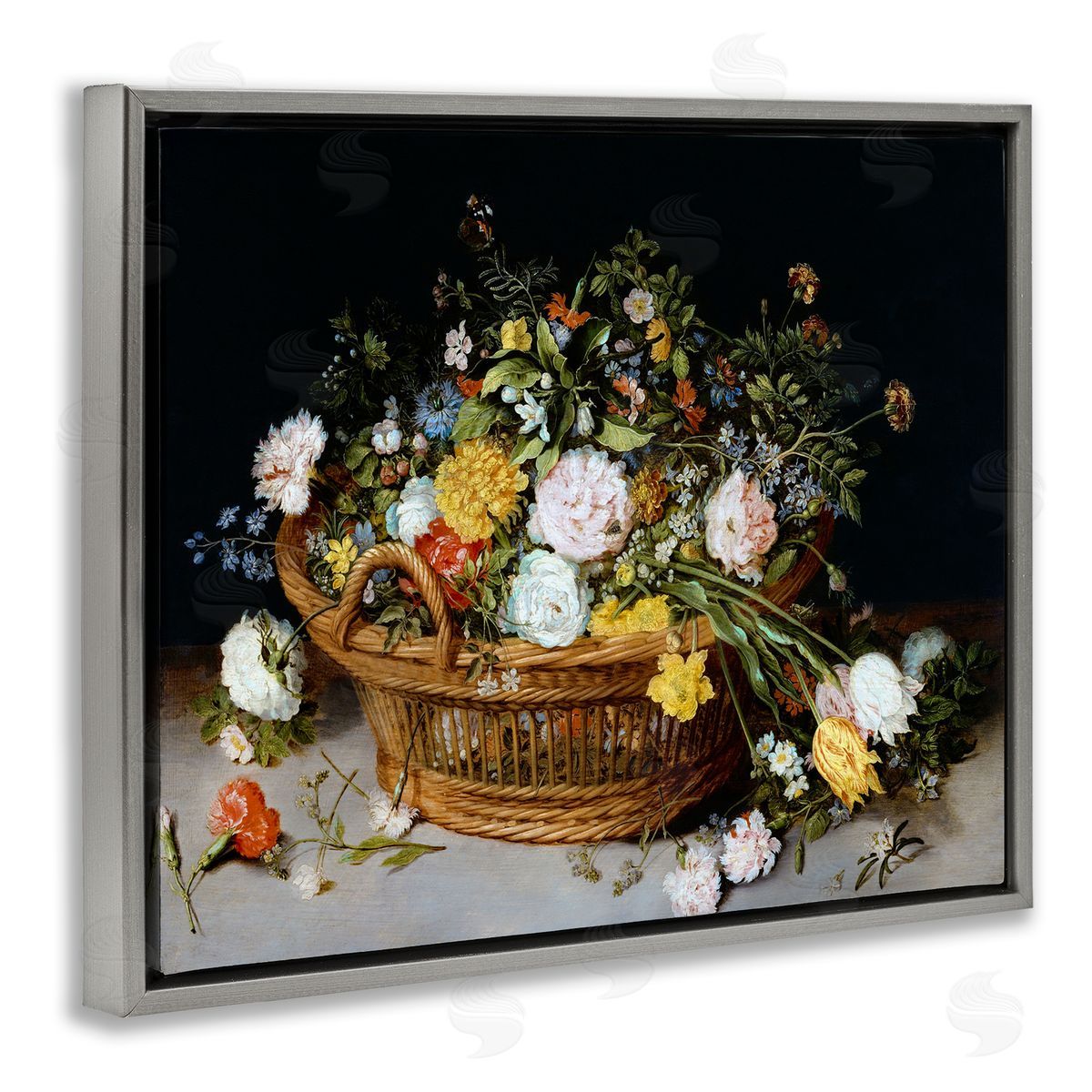 CAD Designs Vintage Flower Basket Gray Floating Frame Canvas Wall Art Print