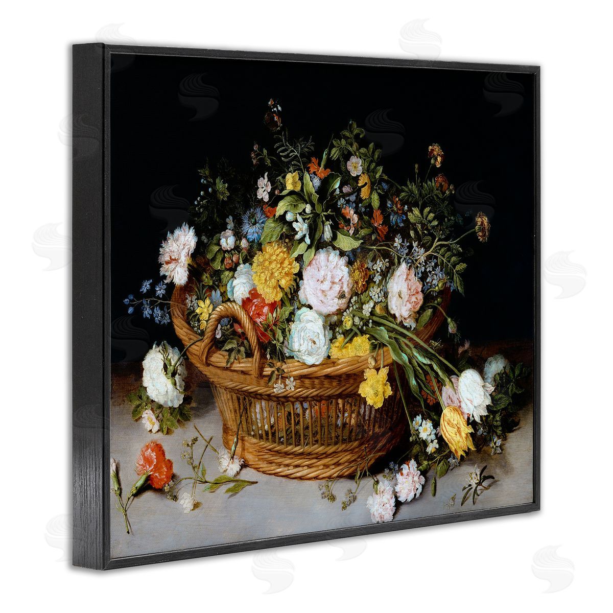 CAD Designs Vintage Flower Basket Black Framed Giclee Wall Art Print