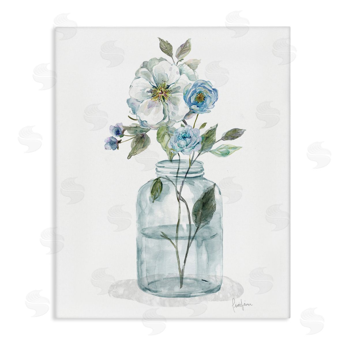 Soft Blue and White Flowers Canvas Wall Art, Home Decor by Livi Finn