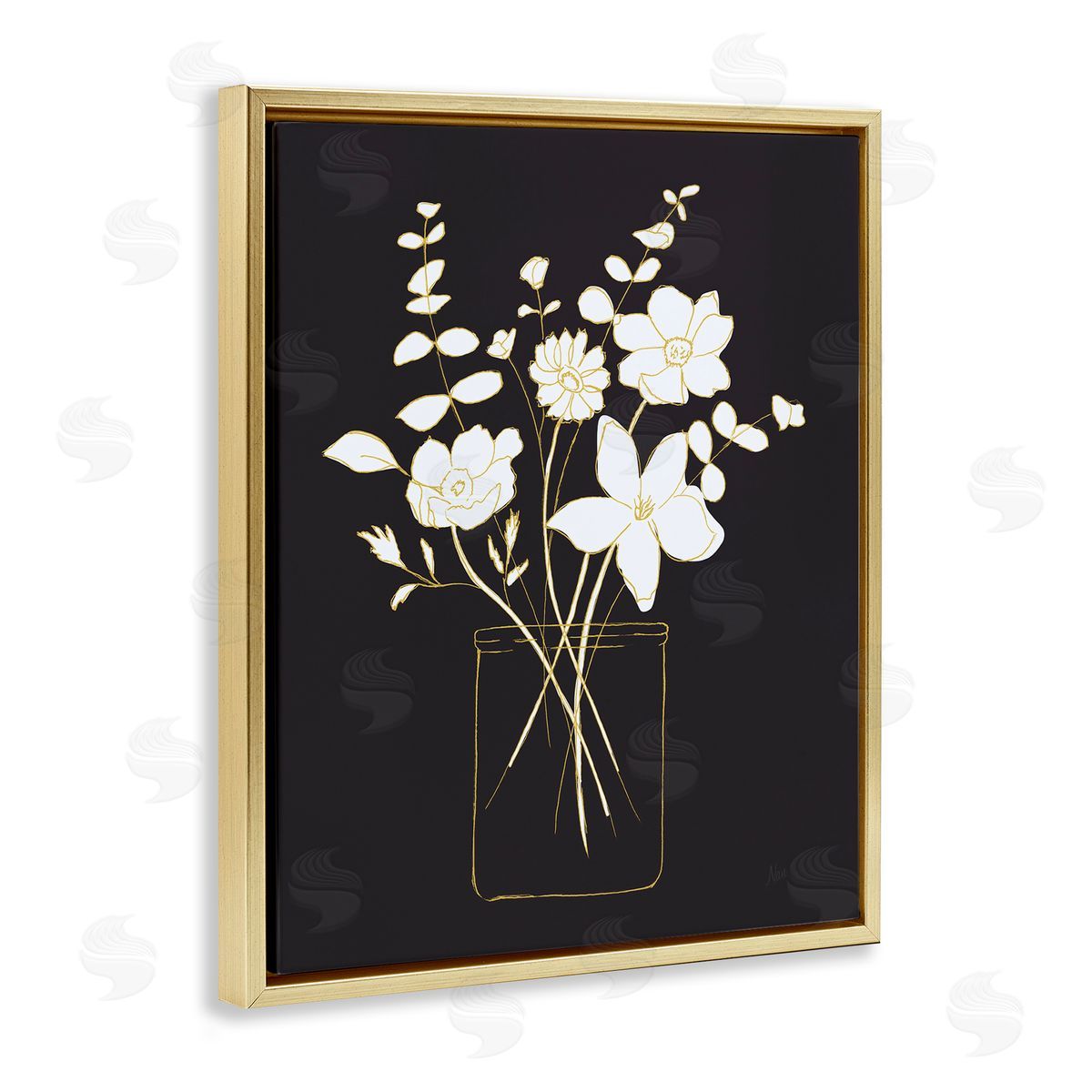 Classy White Flowers Gold Floating Frame Canvas Wall Art, Home Decor by Nan