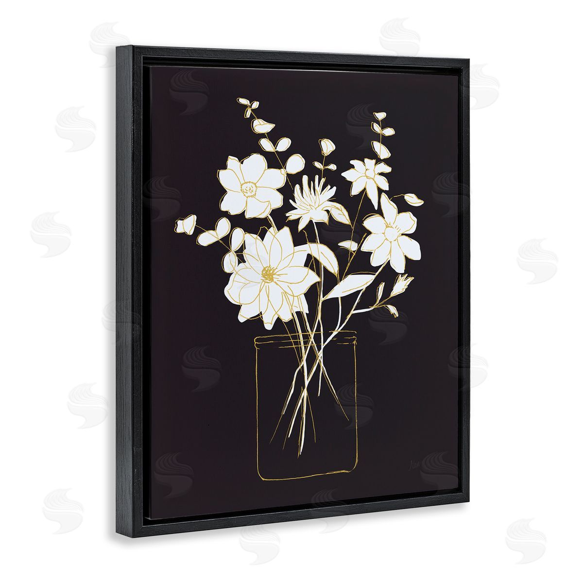 Classy Jar of Flowers Black Floating Frame Canvas Wall Art, Home Decor by Nan