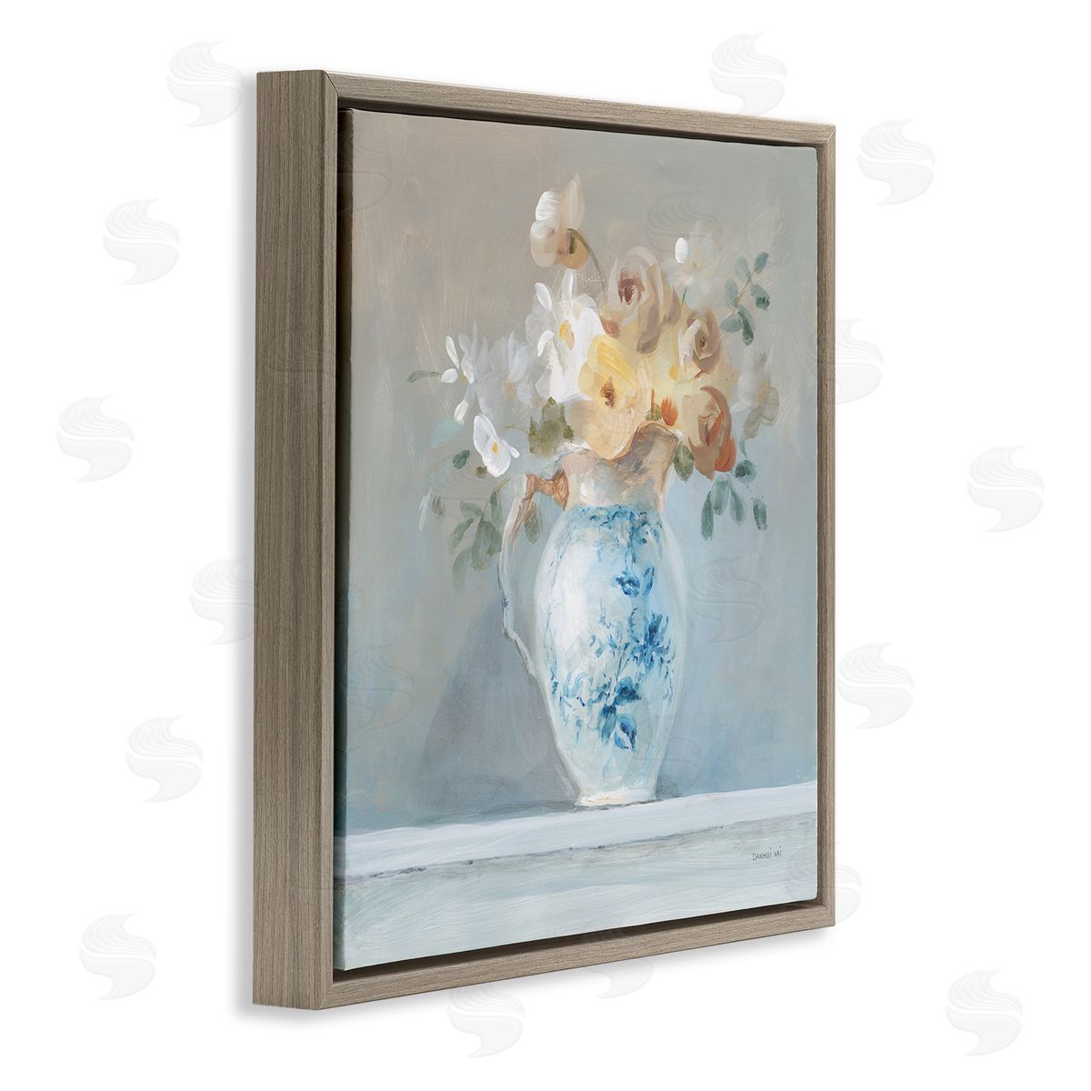 Heirloom Flower Bouquet Brown Floating Frame Canvas Wall Art, Home Decor by Danhui Nai