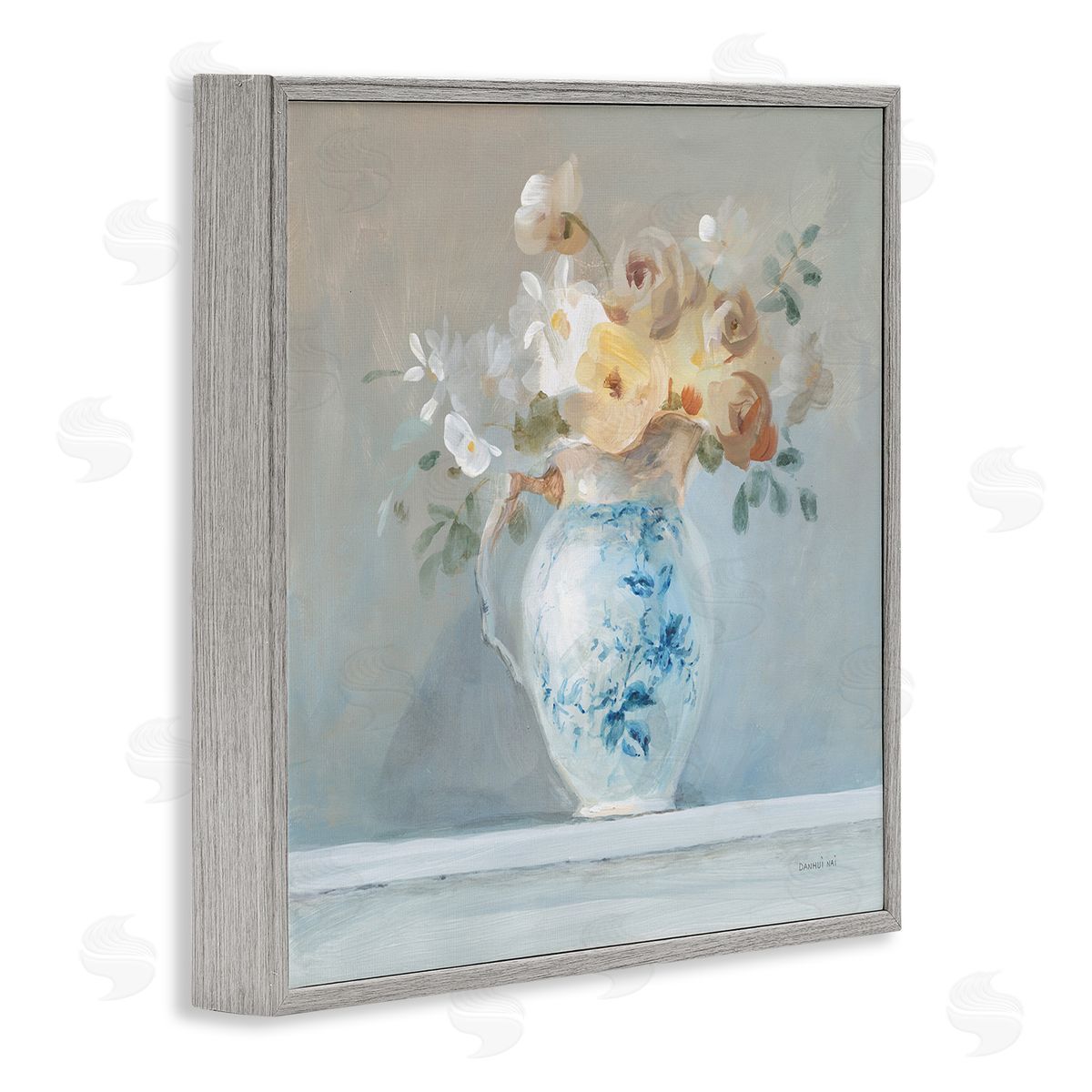 Heirloom Flower Bouquet Grey Frame Print Wall Art, Home Decor by Danhui Nai