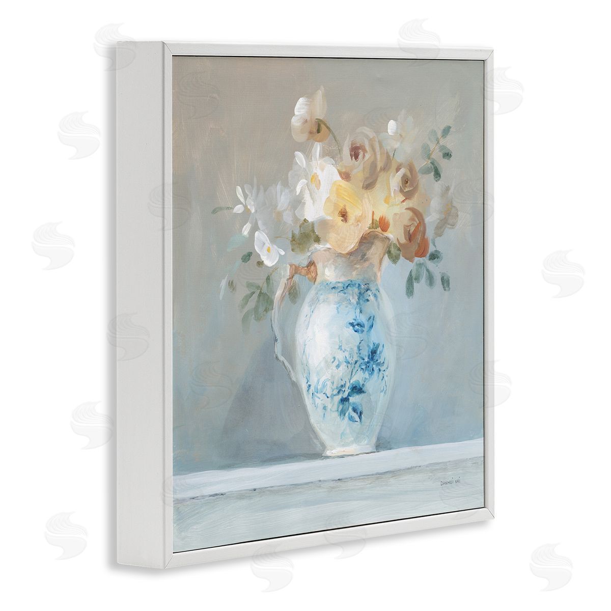 Heirloom Flower Bouquet White Frame Print Wall Art, Home Decor by Danhui Nai