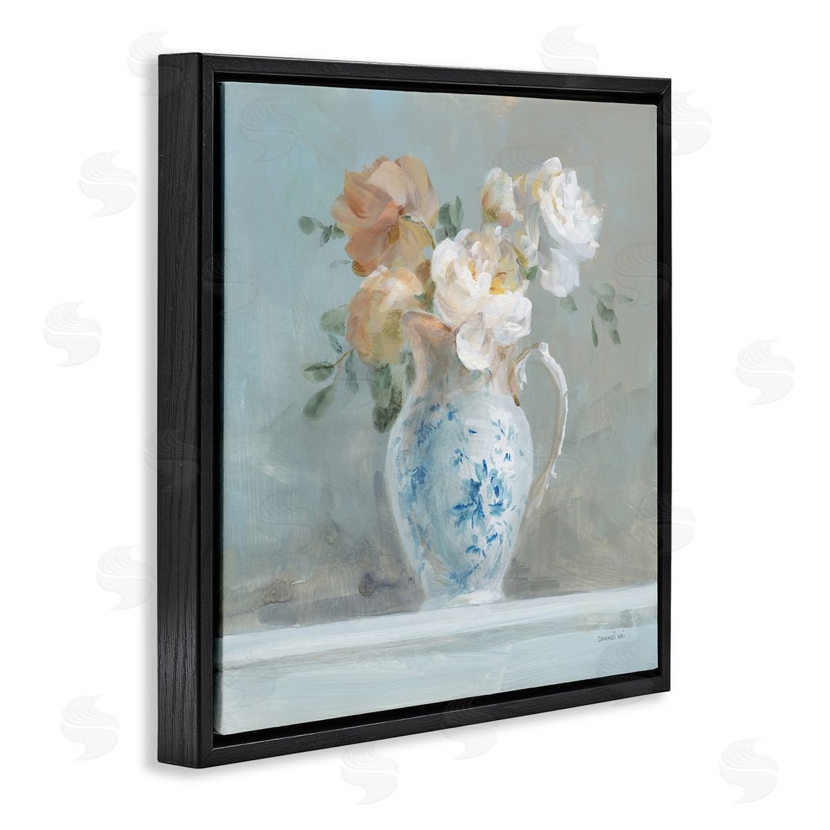 Heirloom Floral Bouquet Black Floating Frame Canvas Wall Art, Home Decor by Danhui Nai