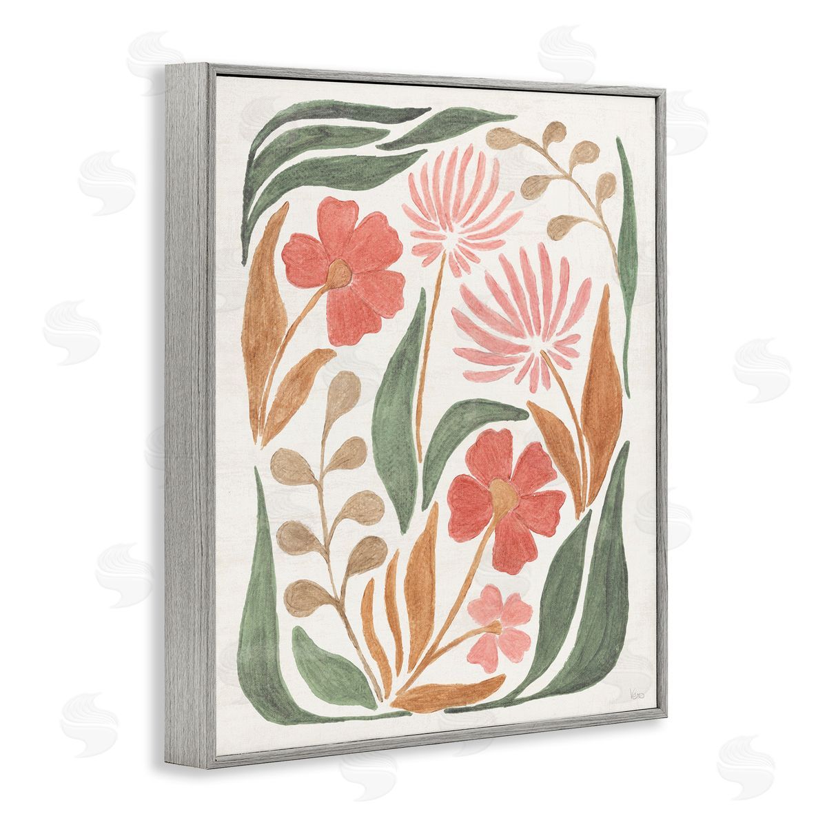 Floral Abstract Pattern Grey Frame Print Wall Art, Home Decor by Veronique Charron