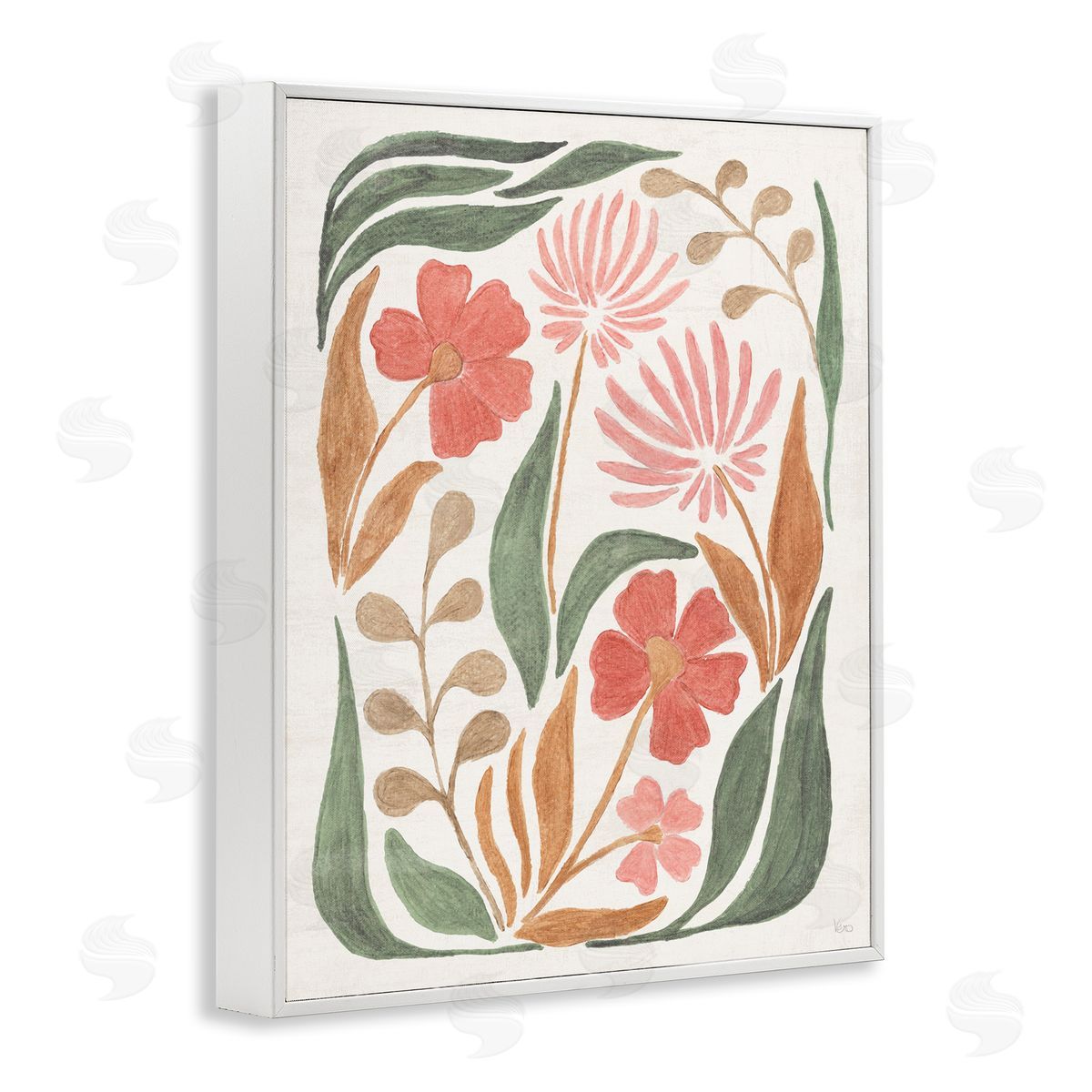 Floral Abstract Pattern White Frame Print Wall Art, Home Decor by Veronique Charron