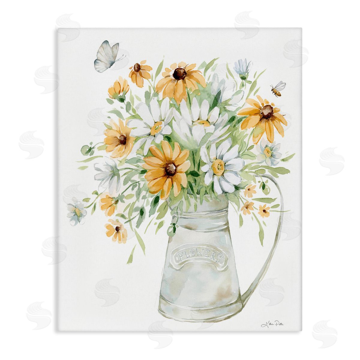 Sunflowers and Daisies Vase Canvas Wall Art, Home Decor by Katrina Pete