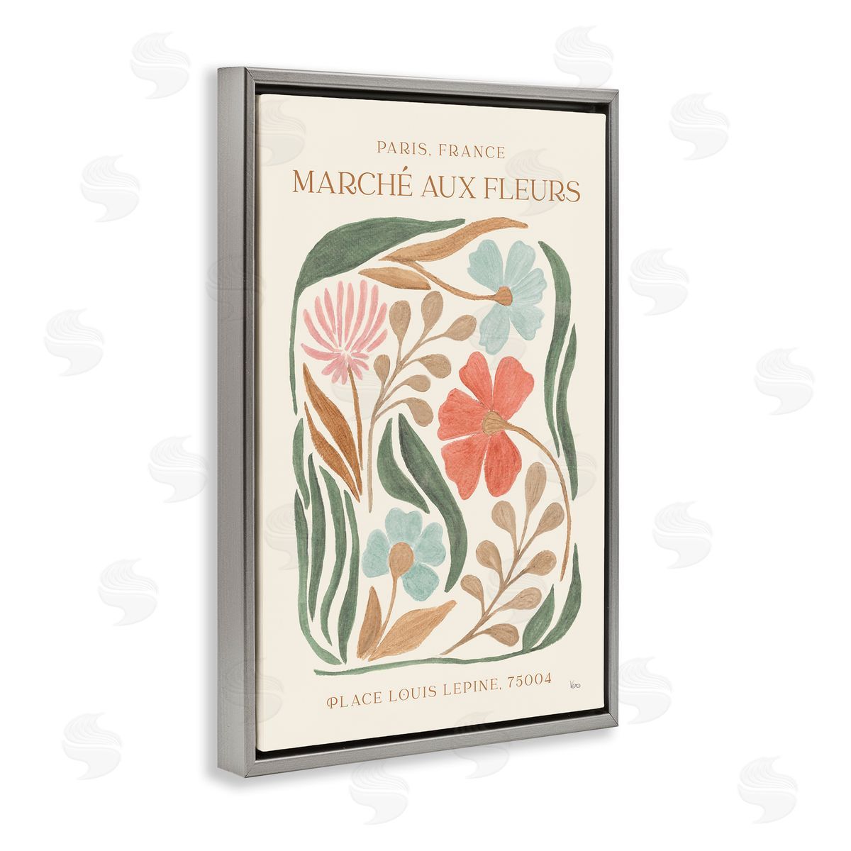 French Floral Painting Grey Floating Frame Canvas Wall Art, Home Decor by Veronique Charron