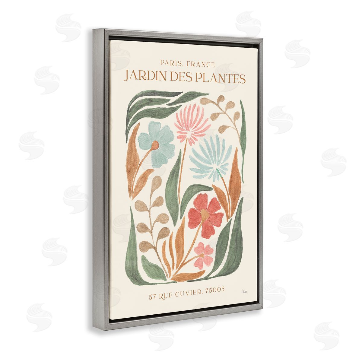 French Exhibition Florals Grey Floating Frame Canvas Wall Art, Home Decor by Veronique Charron