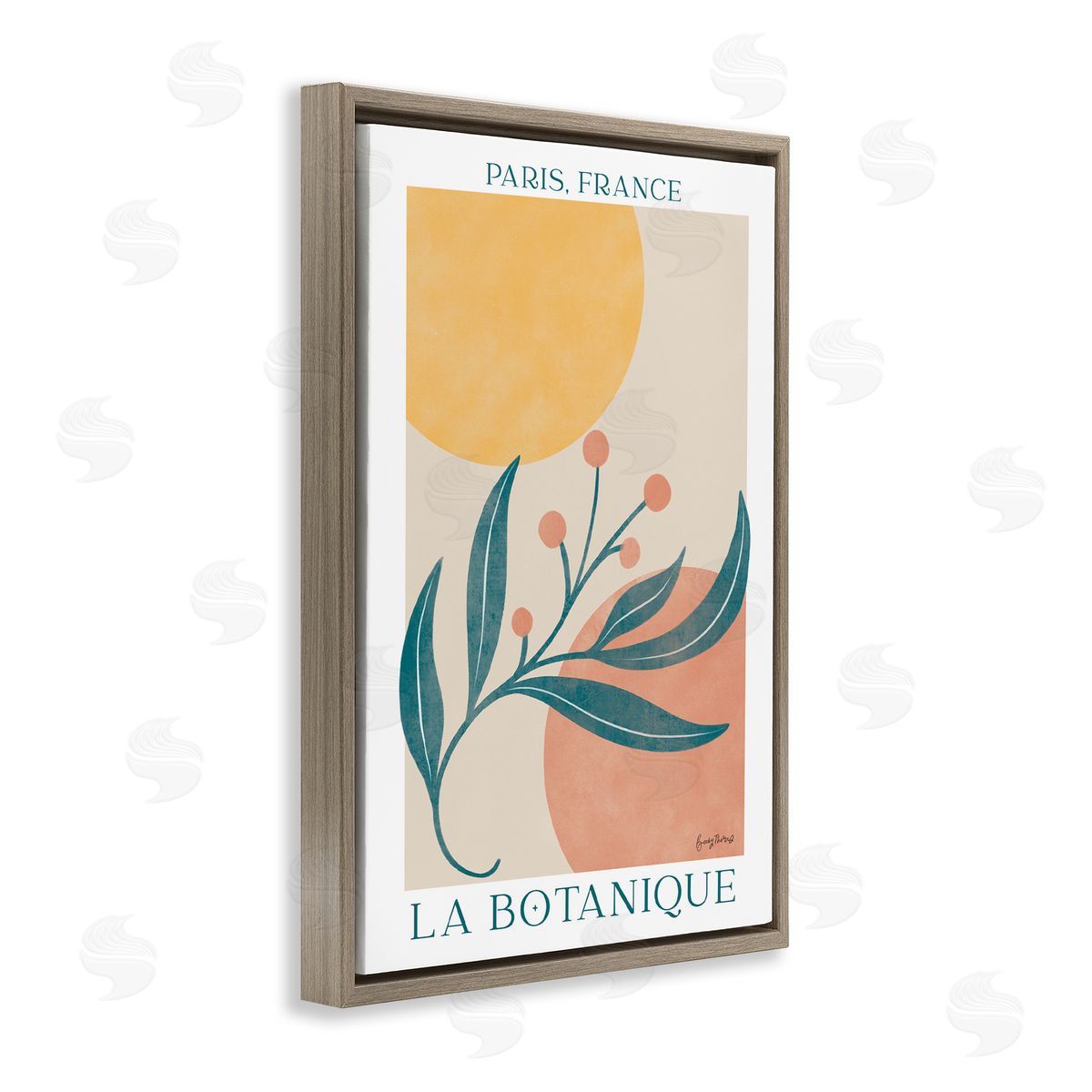French Botanical Poster Brown Floating Frame Canvas Wall Art, Home Decor by Becky Thorns