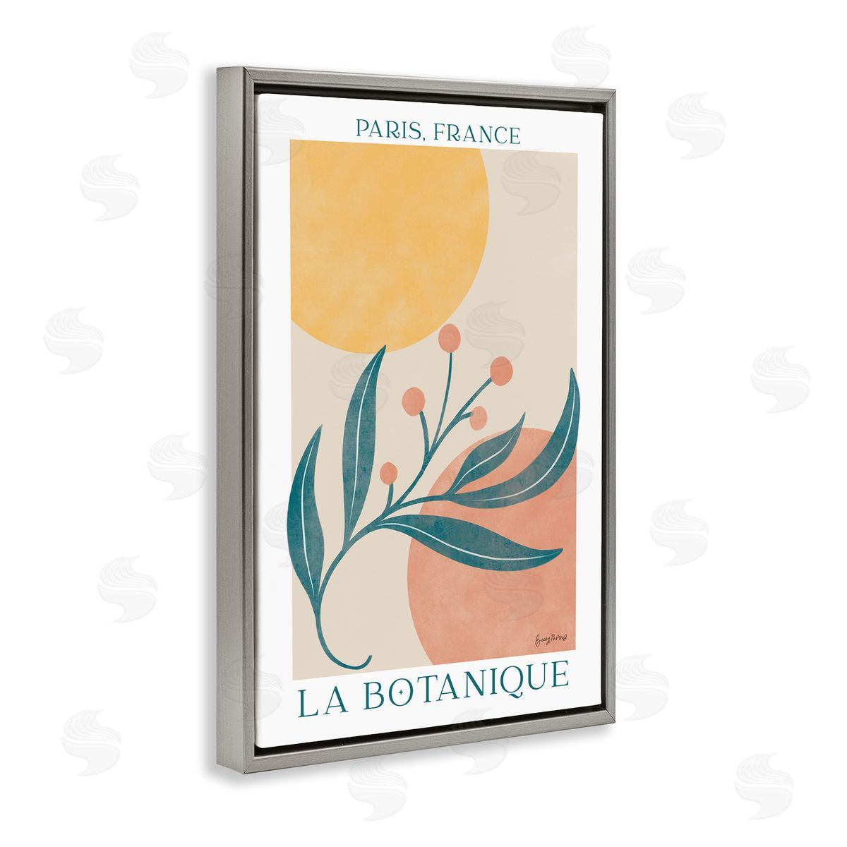French Botanical Poster Grey Floating Frame Canvas Wall Art, Home Decor by Becky Thorns
