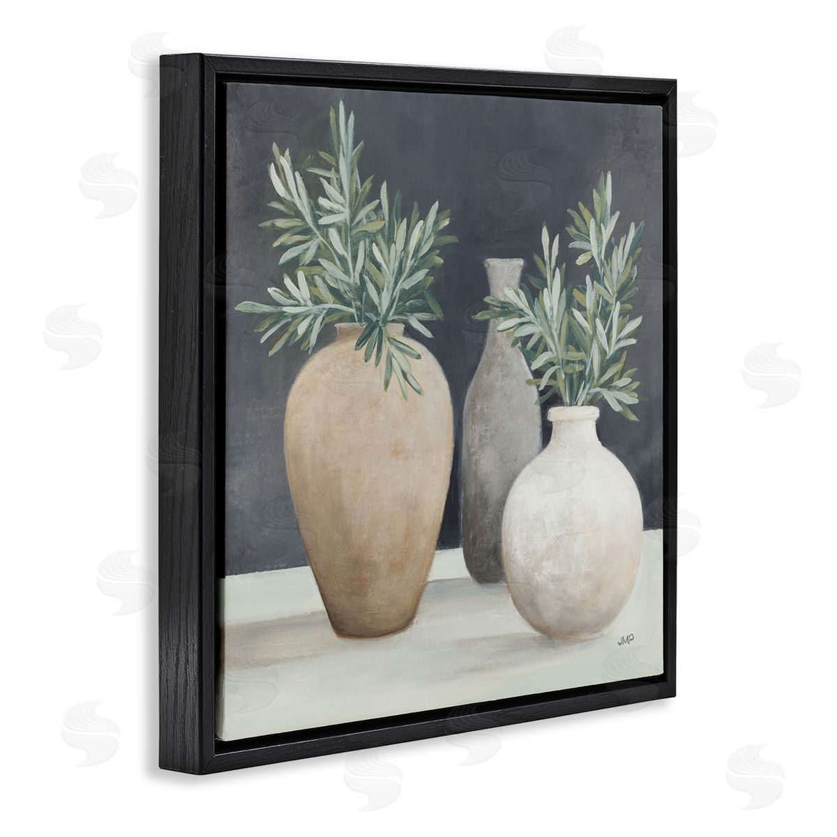 Julia Purinton Botanical Pottery Vessels Black Floating Frame Canvas Wall Art Print
