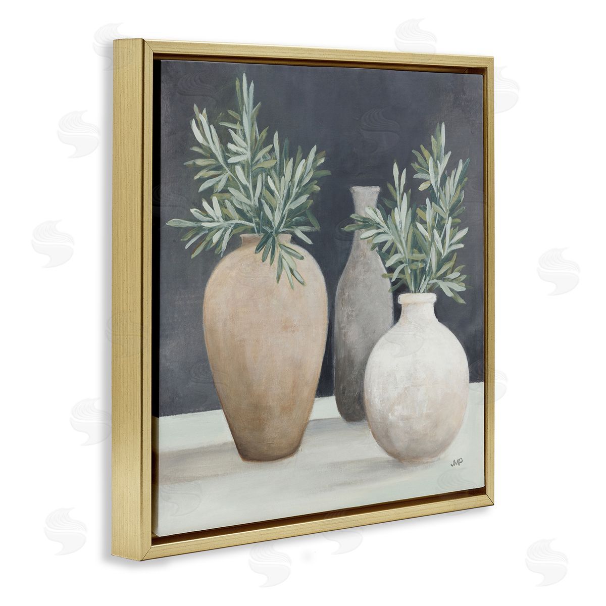 Julia Purinton Botanical Pottery Vessels Gold Floating Frame Canvas Wall Art Print