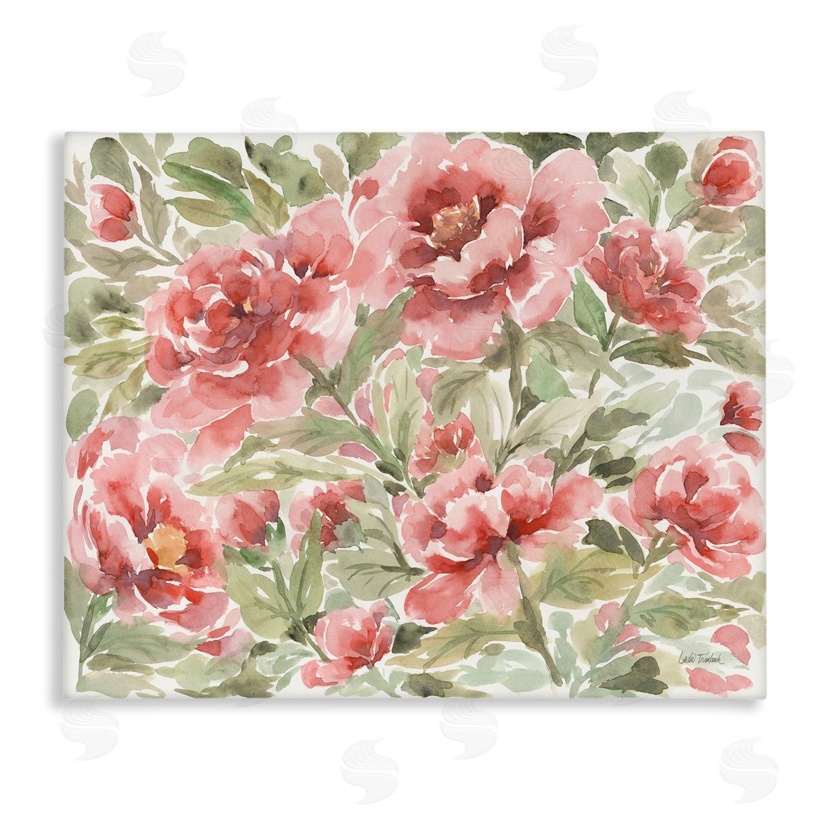 Pink Peonies Pattern Canvas Wall Art, Home Decor by Leslie Trimbach