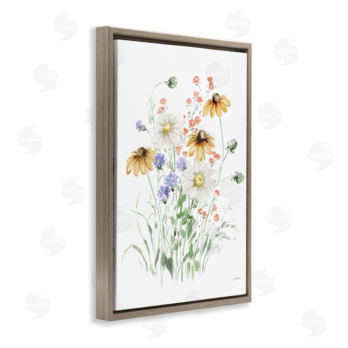 Summer Garden Blooms Brown Floating Frame Canvas Wall Art, Home Decor by Katrina Pete